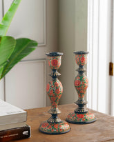 Papier Mache Candle Stands Black, 9.5 x 4 - Eyaas